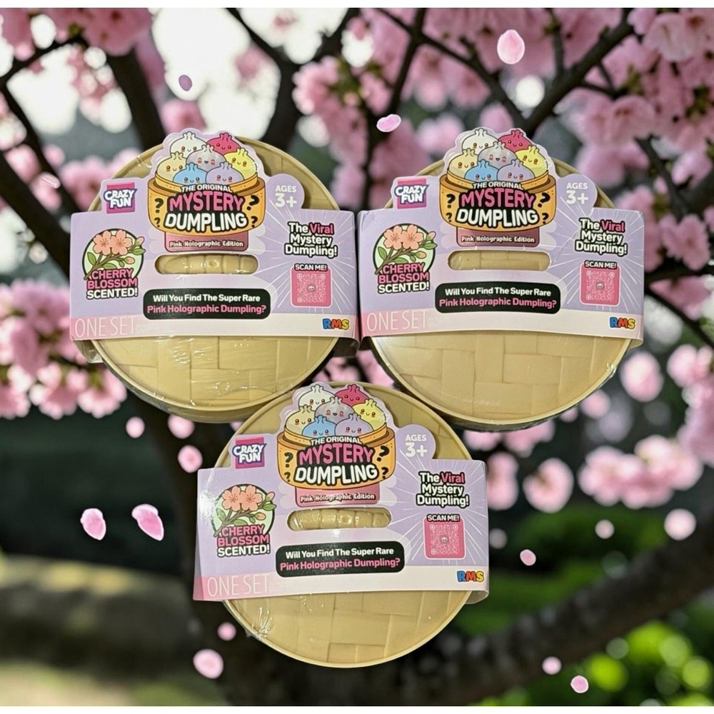 3 SEALED Crazy Fun Pink Holographic Cherry Blossom Scented Squishy Bun Set